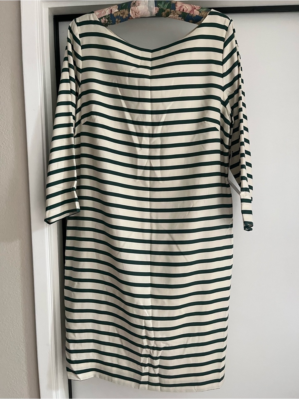 J. Crew Collection Cream and Dark Green Striped Long Sleeve Mariner Dress